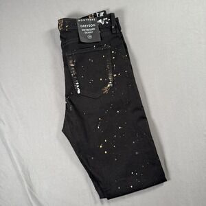 Monfrere Greyson Jeans Mens 34 Distressed Skinny Paint Splatter Soho Noir USA